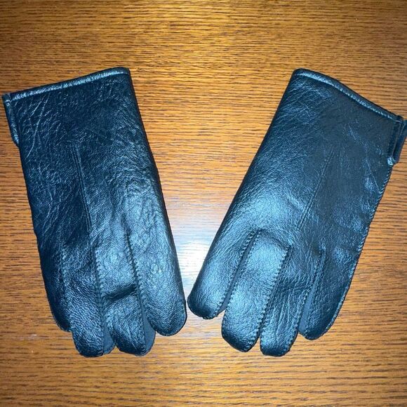 Vintage Men’s Black Vinyl Gloves Medium Made in Japan 60s 70s Mod Style Lined Wi - Picture 1 of 10